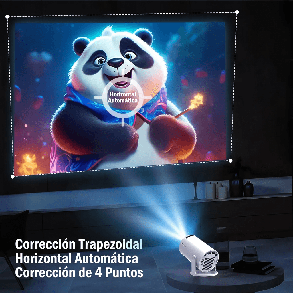 Imagen proyectada con marcas de corrección automática de trapecio en una pared